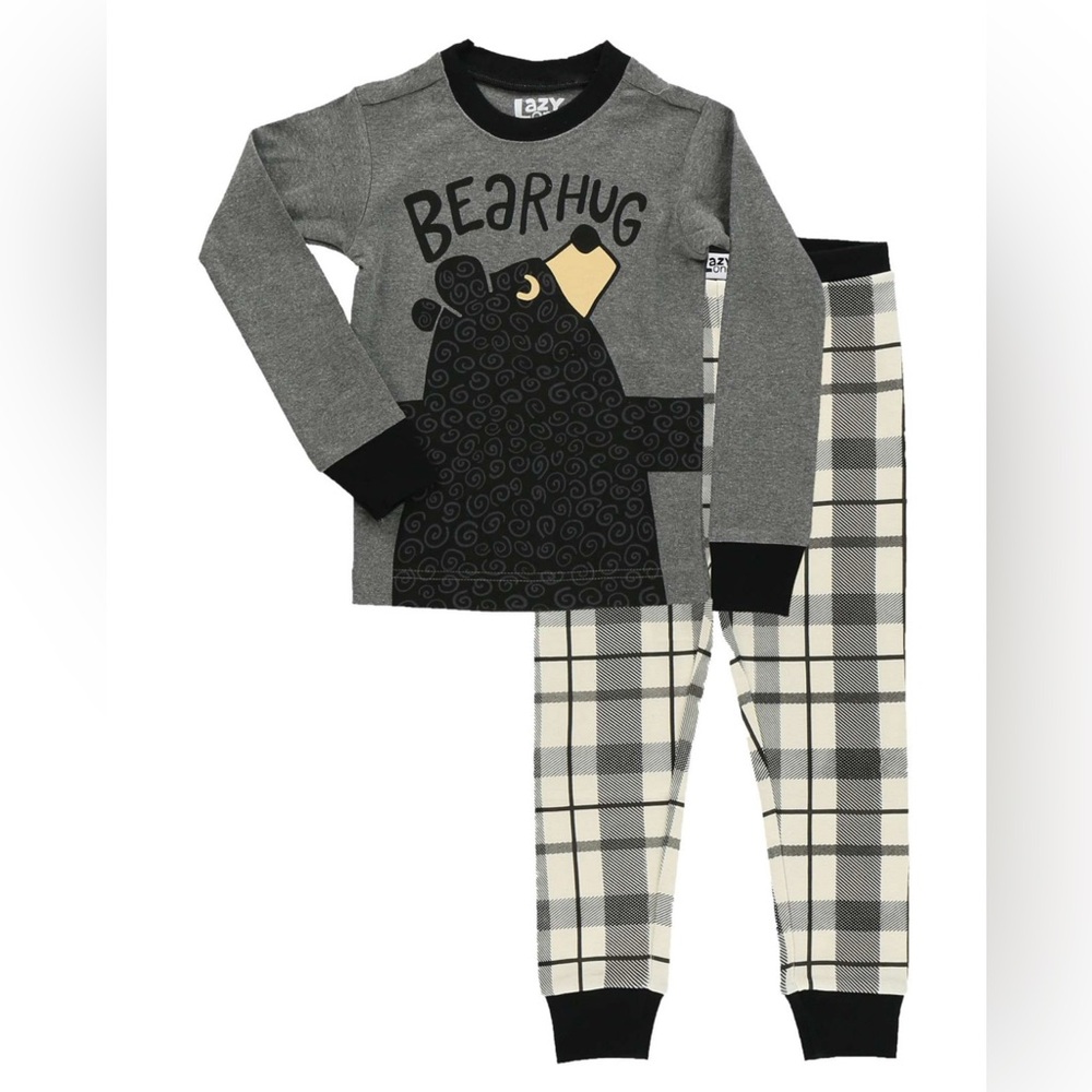 NWTS Lazy One “Bear Hugs” Pajama Set, checked bottoms, size 3